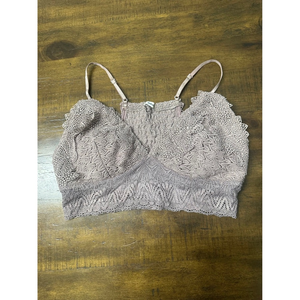 Listicle Womens Lace Bralette Dusty Mauve Floral Crochet Smocked Back Size M